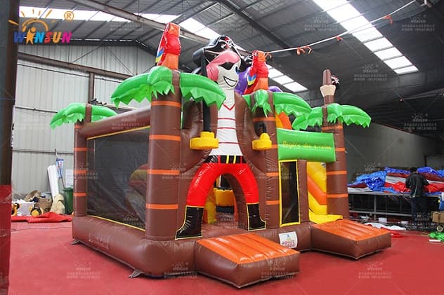 Side view of commercial pirate inflatable bounce and slide combo WSC-384