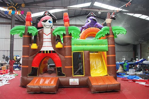 Back view of inflatable pirate combo bouncer WSC-384 with slide